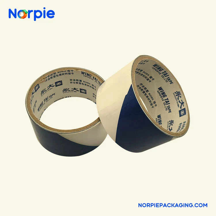 Cinta de advertencia azul y blanca